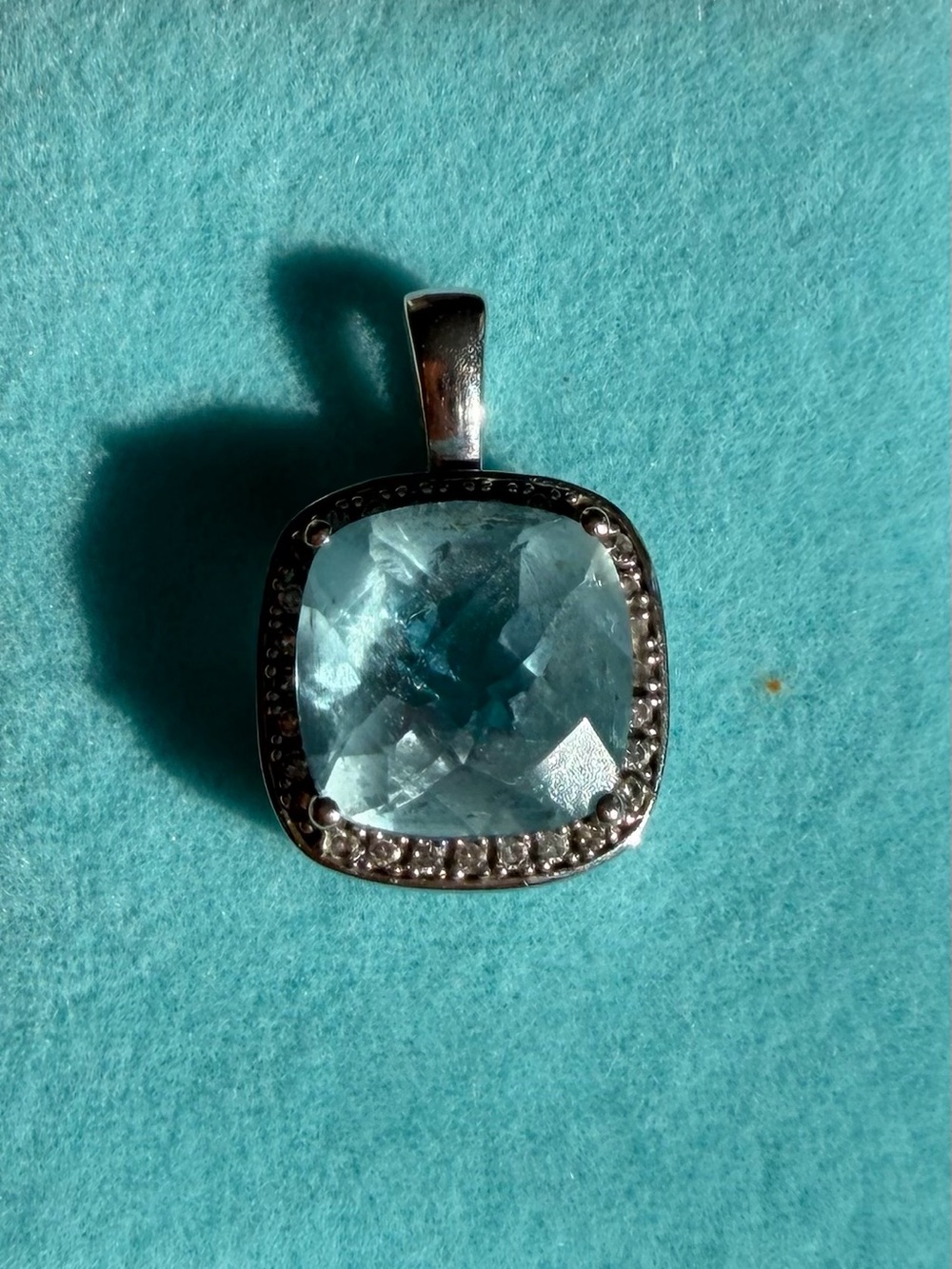 10k gold Genuine Blue topaze & Diamonds Halo Pendant Necklace - Women's Jewelry